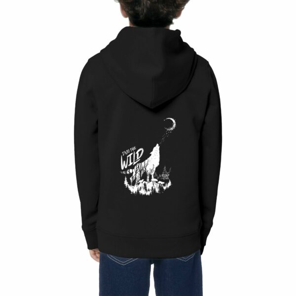 Sweat à capuche Enfant premium noir - coton bio et polyester recyclé - Loup