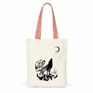 Totebag ethnique – anses rouges ou bleues – coton et polyester recyclés – Loup