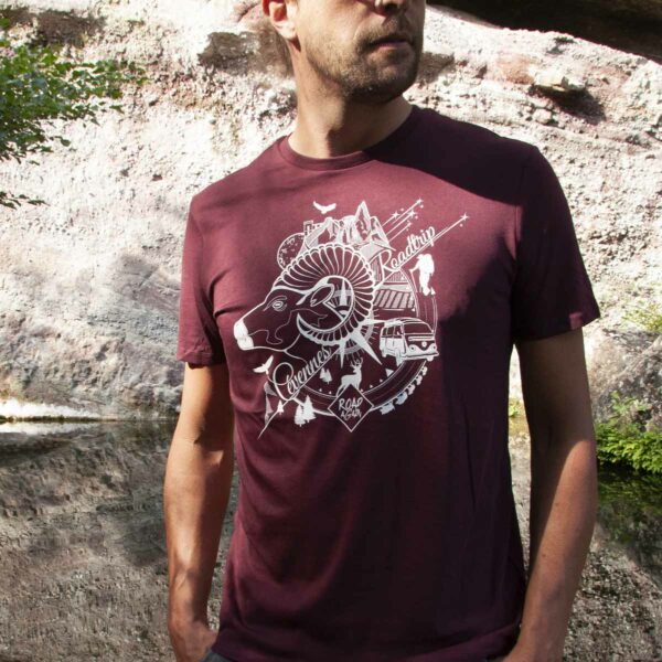 Tee shirt bio homme de la collection Cévennes, couleur bordeaux