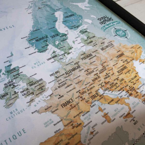 Détail de la carte d'Europe épinglable Serial Trippers en version claire