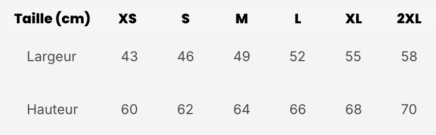 Guide de taille pour le tshirt femme en conversion bio, du XS au 2XL